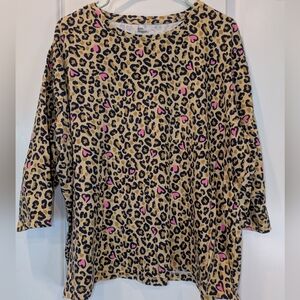 Kim Rogers Leopard Print Top 3X Pink Heart Graphic Cotton Top